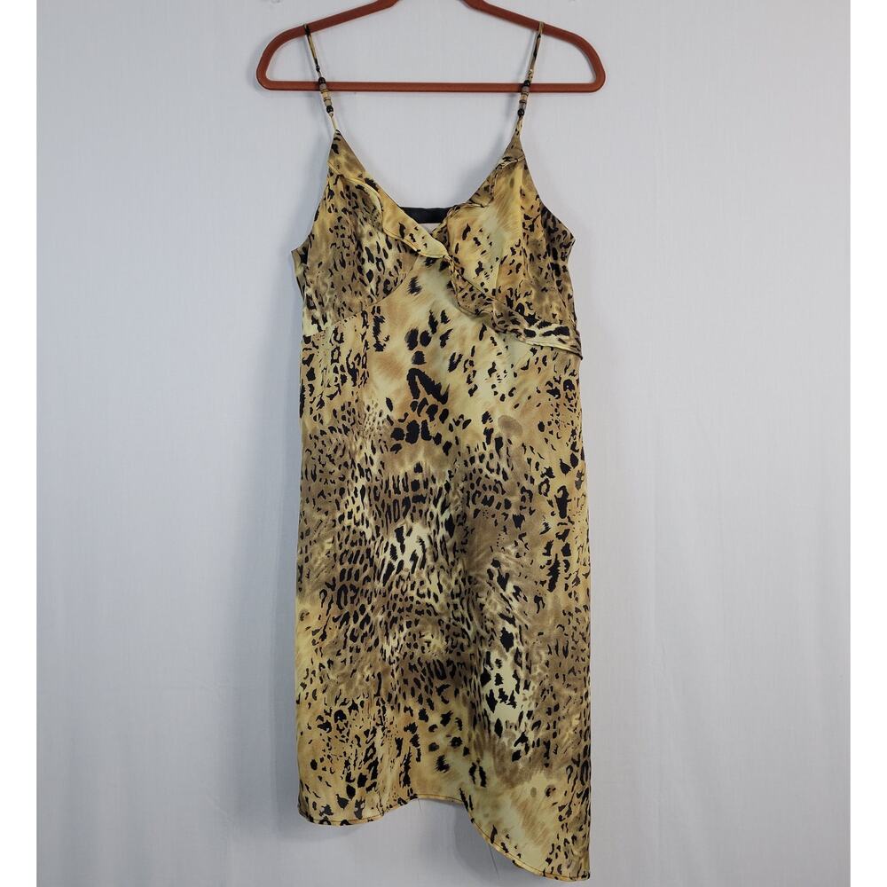 Vintage Y2K Sleeveless Leopard Print Asymmetric Slip Style Dress size 8/10 Sexy
